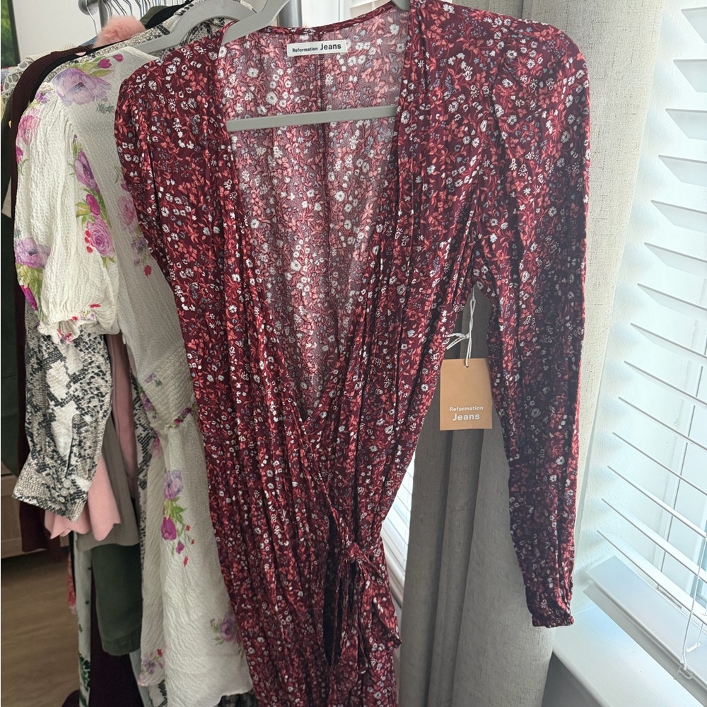 Reformation Liva Small Floral Red Wrap Dress